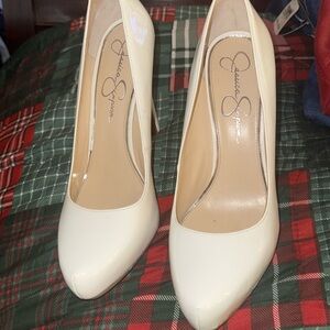 Jessica Simpson white patient  leather platform shoes worn once